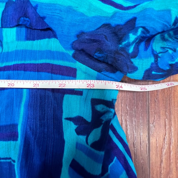 C.M. Shapes Vtg Blue Floral Buttoned Blouse shoulder pads short sleeve top 1X - Picture 7 of 8